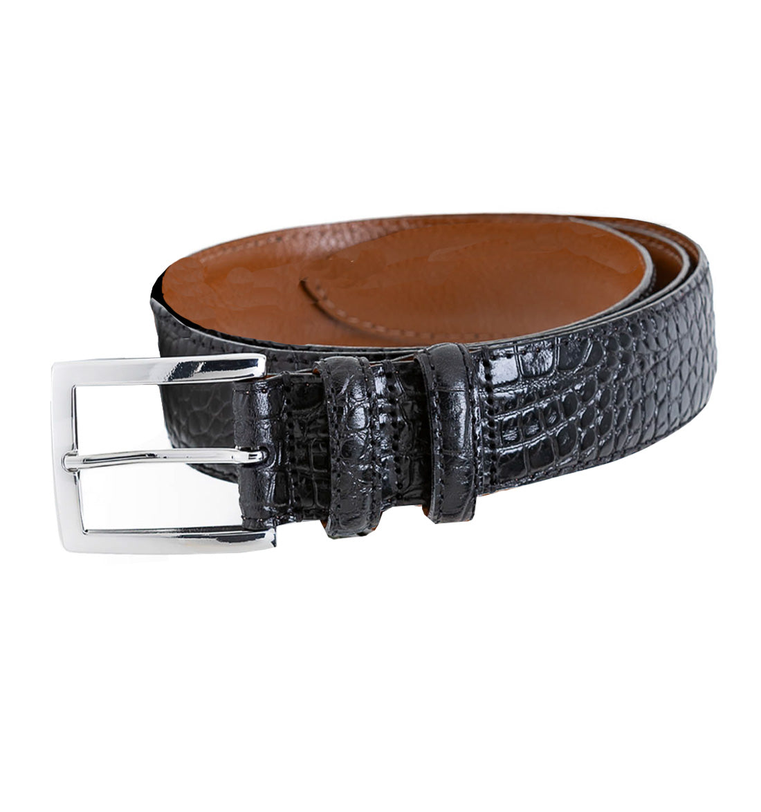 Italian Croc Embossed Leather Belt by Emilio Scotti - Black
