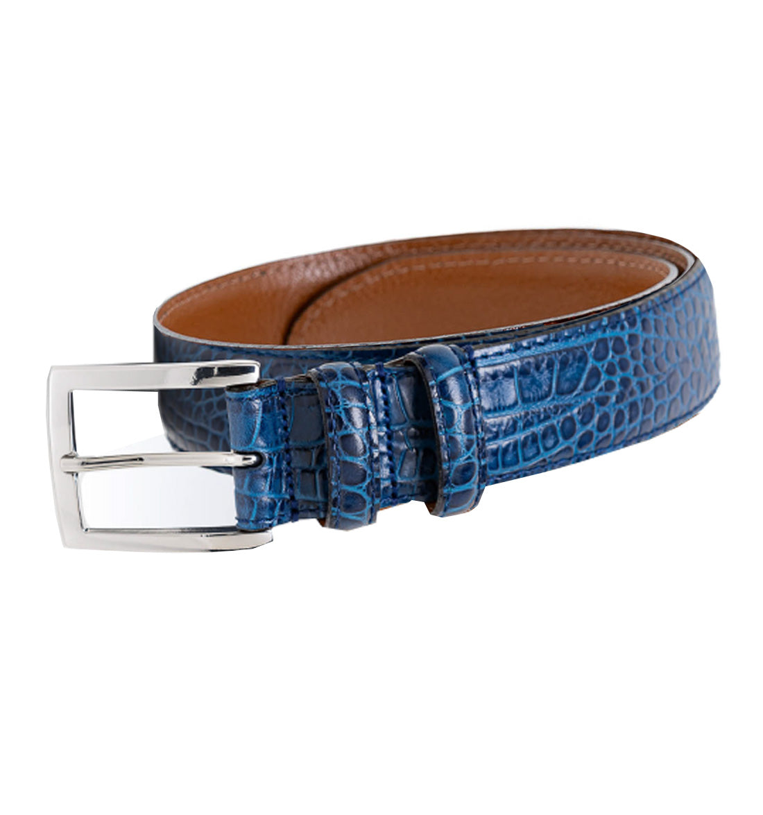Italian Croc Embossed Leather Belt by Emilio Scotti - Navy