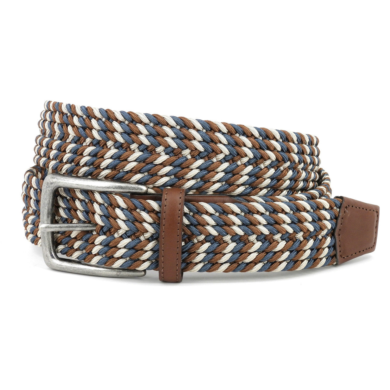 Italian Braided Elastic Rayon Stretch Belt by Torino - Blue Multi