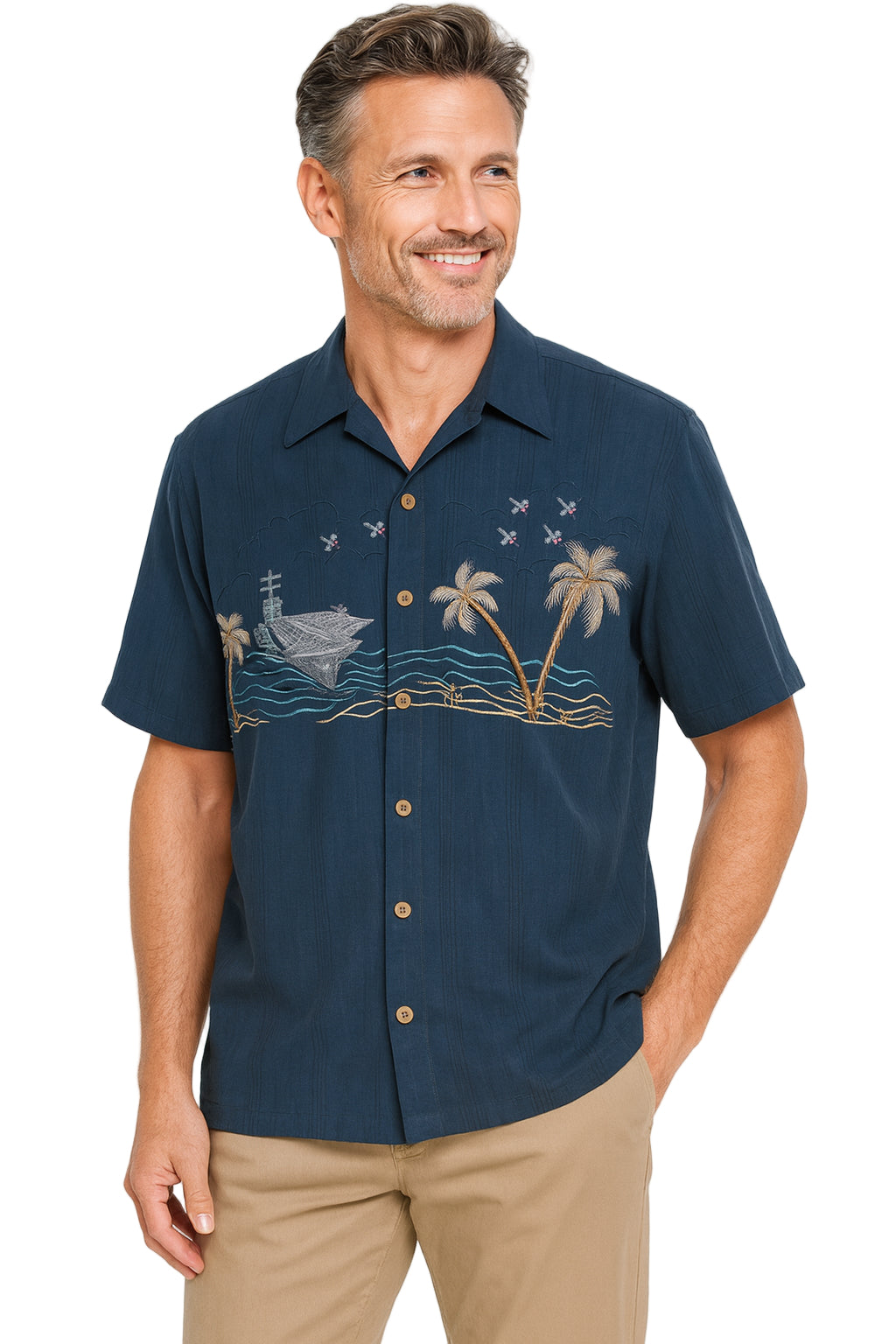Mighty Navy Polynosic Camp Shirt by Bamboo Cay