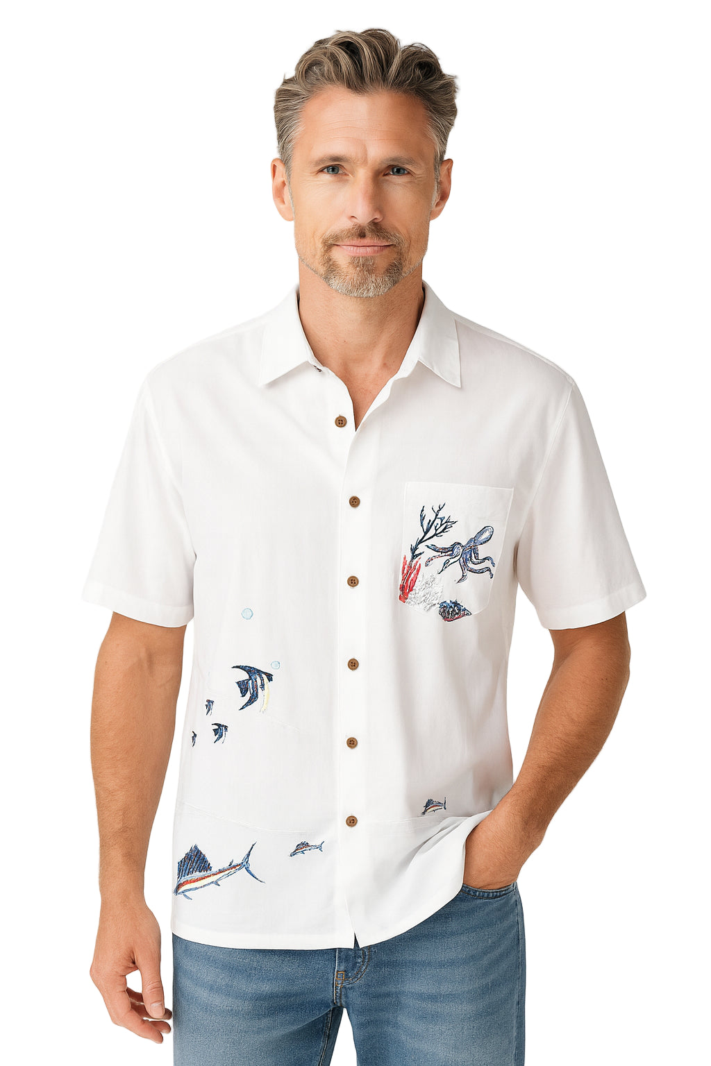 Captured Octopus Embroidered Polynosic Camp Shirt by Bamboo Cay