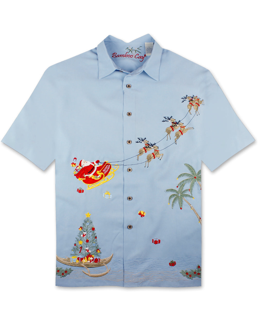 Magical Christmas Embroidered Christmas Aloha Shirt by Bamboo Cay - Chalk Blue