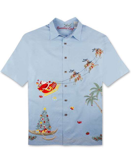 Magical Christmas Embroidered Christmas Aloha Shirt by Bamboo Cay - Chalk Blue