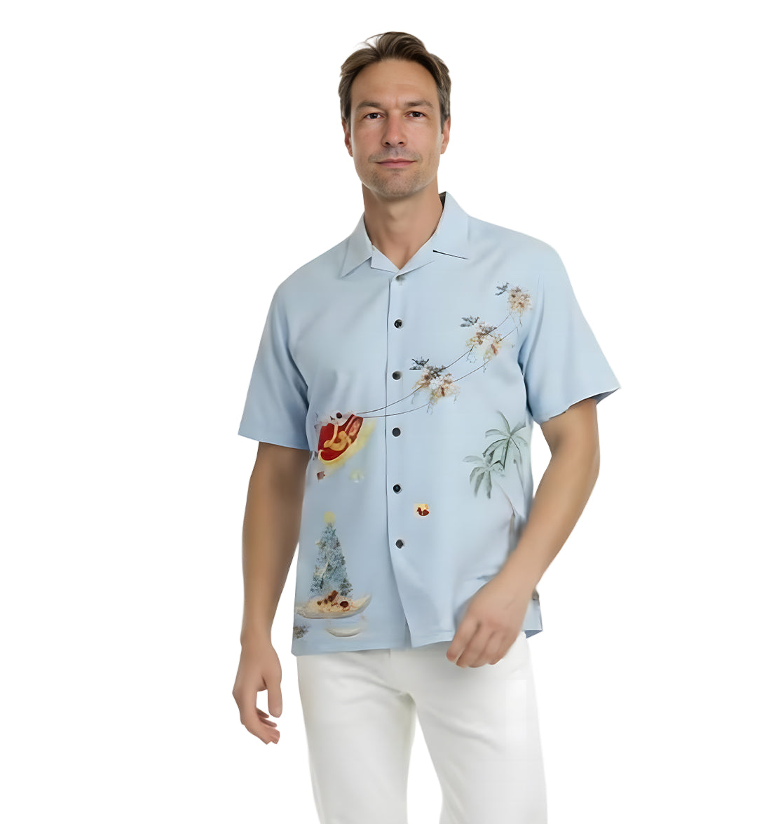 Magical Christmas Embroidered Christmas Aloha Shirt by Bamboo Cay - Chalk Blue