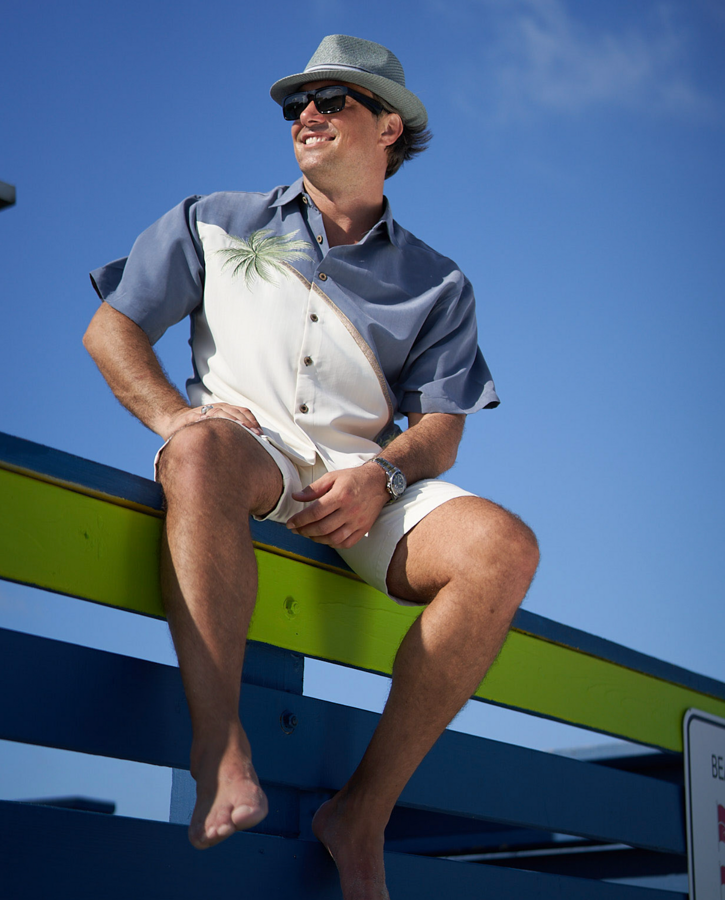 Hurricane Palm Embroidered Polynosic Camp Shirt by Bamboo Cay