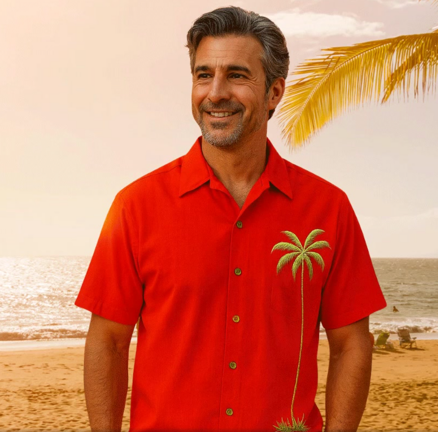 Single Palm Embroidered Polynosic Camp Shirt by Bamboo Cay