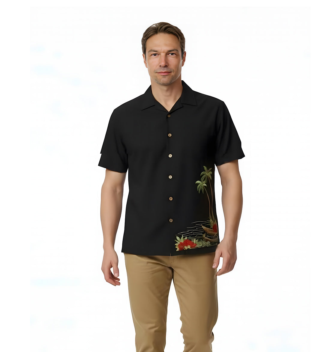 Dancing Hula Embroidered Polynosic Camp Shirt by Bamboo Cay