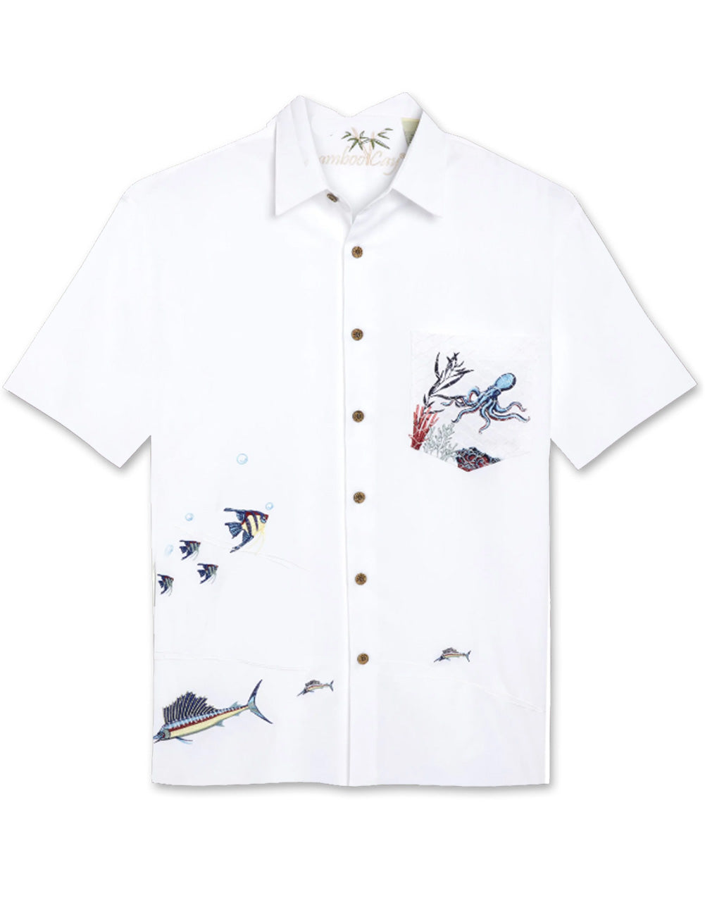 Bamboo Cay Men's Flying Bamboos Tropical Camp Shirt, Off White, XXXX-Large, Embroidered Hawaiian Style