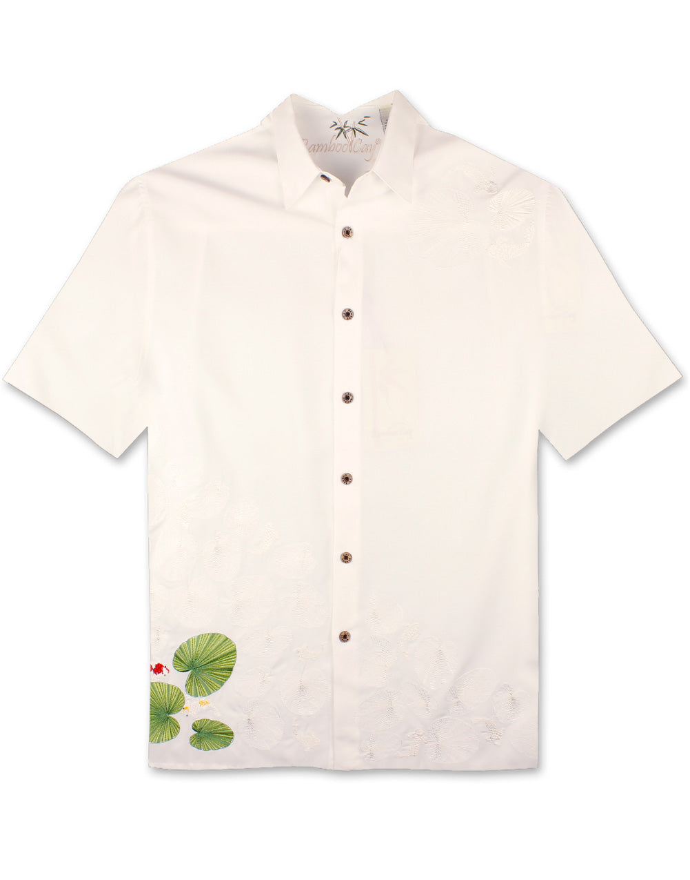 Lily Pad Koi Fish Embroidered Polynosic Camp Shirt by Bamboo Cay
