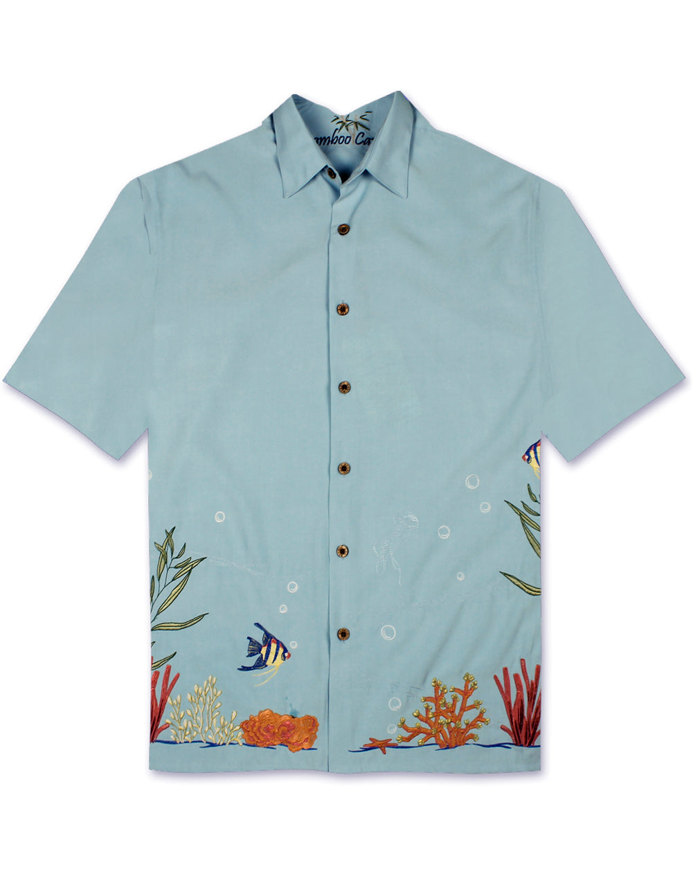 Coral Harmony Embroidered Polynosic Camp Shirt by Bamboo Cay