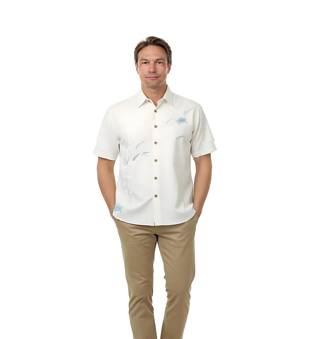 Turtles On The Loose Embroidered Camp Shirt by Bamboo Cay