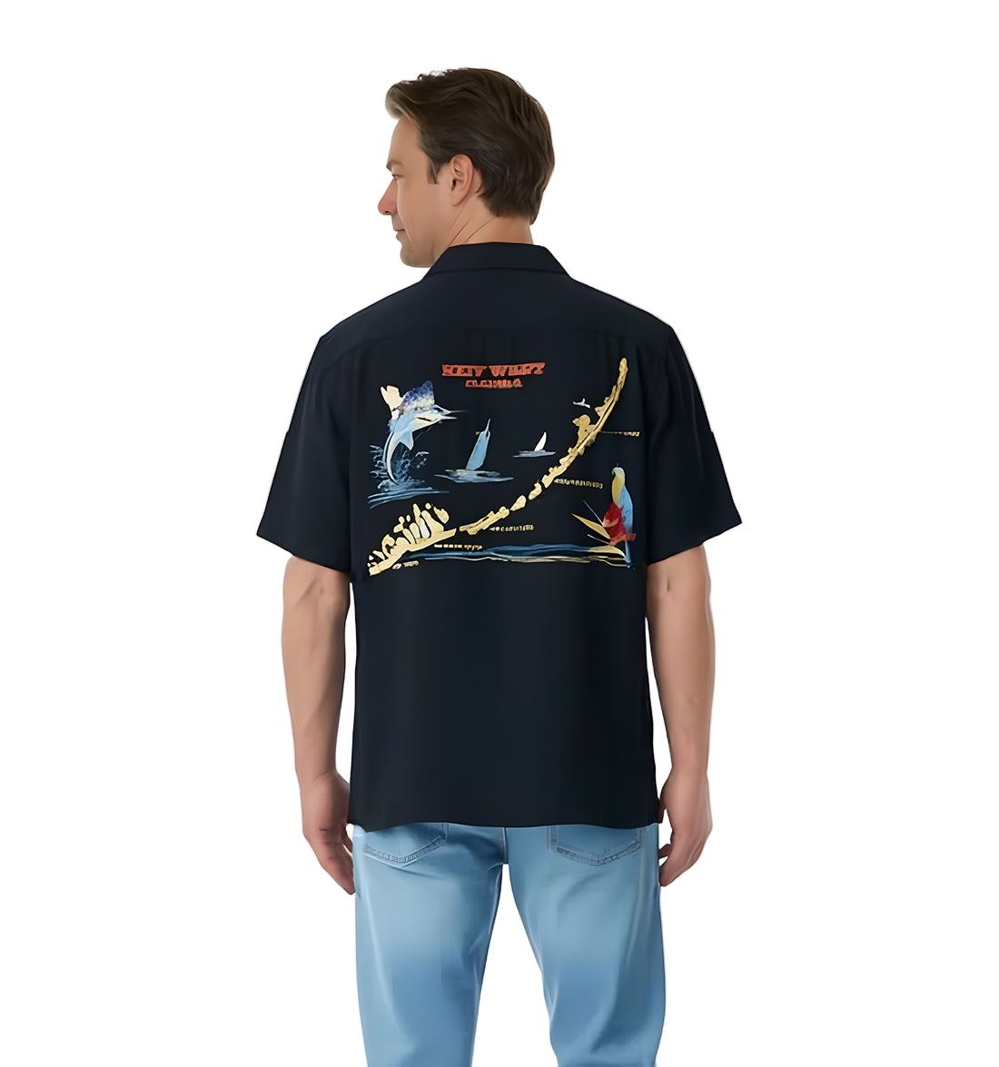 Exploring Key West Embroidered Polynosic Camp Shirt by Bamboo Cay