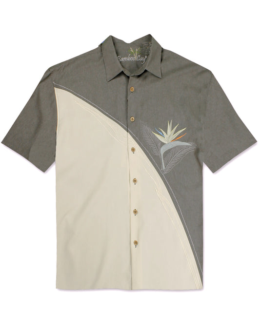 Crescent BOP  Embroidered Polynosic Camp Shirt by Bamboo Cay