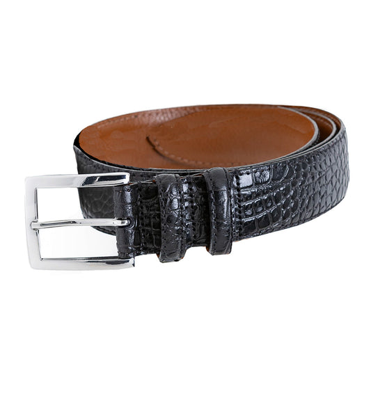 Italian Croc Embossed Leather Belt by Emilio Scotti - Black