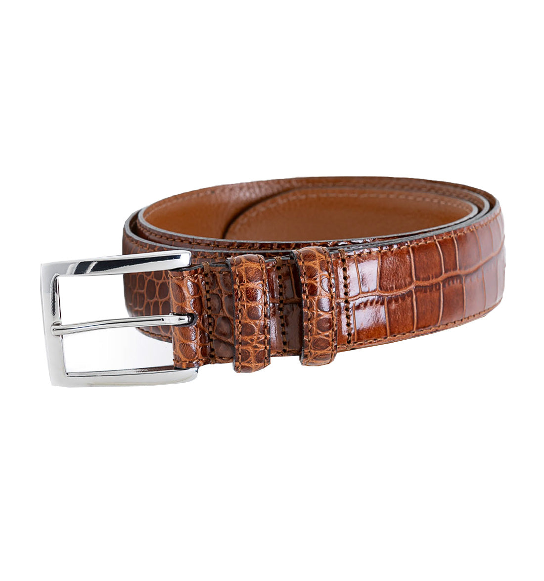 Italian Croc Embossed Leather Belt by Emilio Scotti - Brown