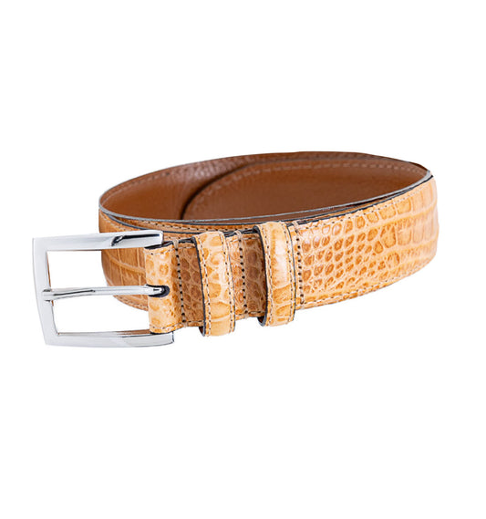 Italian Croc Embossed Leather Belt by Emilio Scotti - Natural