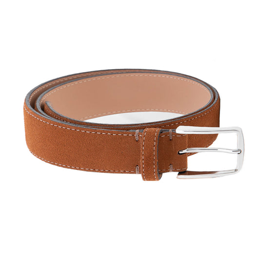 Italian Suede Calfskin Leather Belt by Emilio Scotti - Cognac