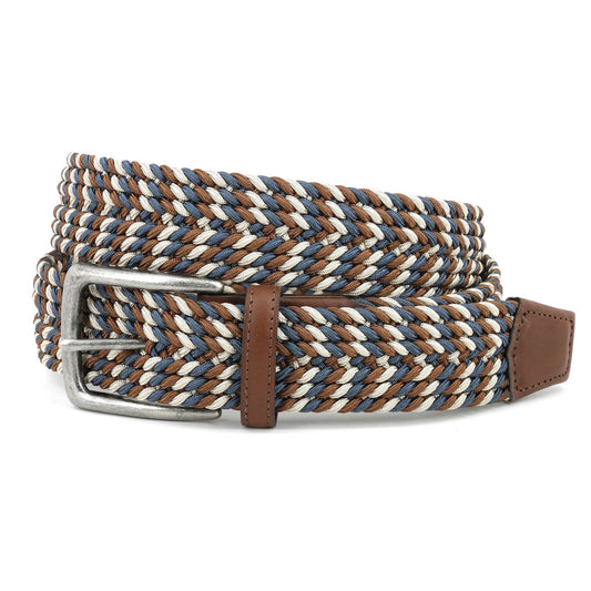 Italian Braided Elastic Rayon Stretch Belt by Torino - Blue Multi
