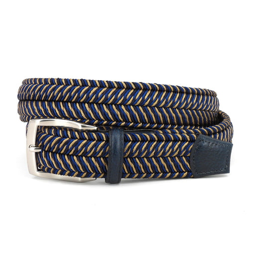 Italian Braided Elastic Rayon Stretch Belt by Torino - Navy/khaki
