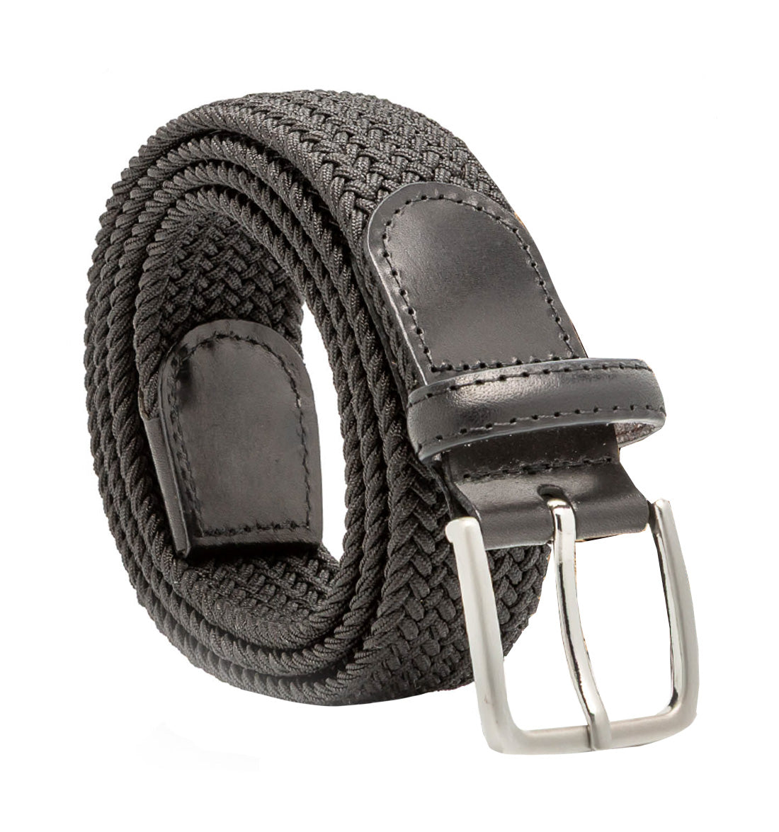 Stretch Nylon Leather Tabbed Belt by Emilio Scotti - Black