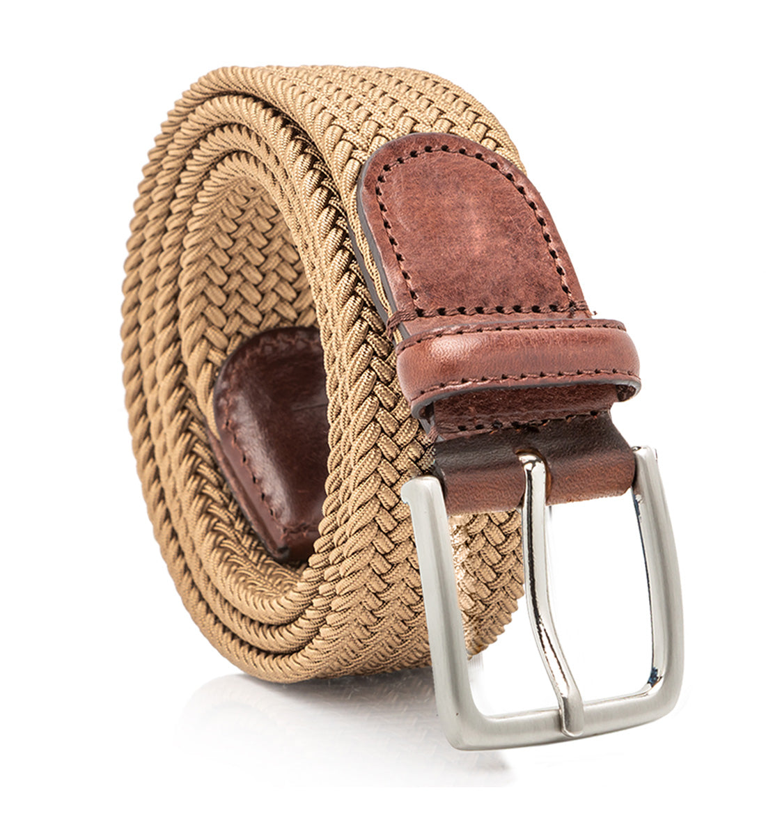 Stretch Nylon Leather Tabbed Belt by Emilio Scotti - Khaki