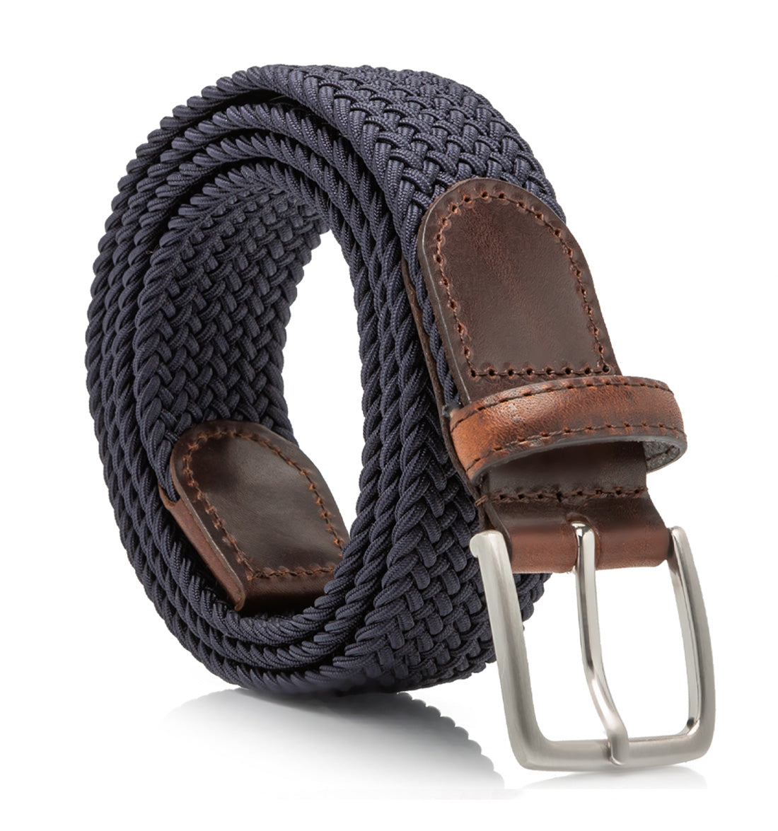 Stretch Nylon Leather Tabbed Belt by Emilio Scotti - Navy