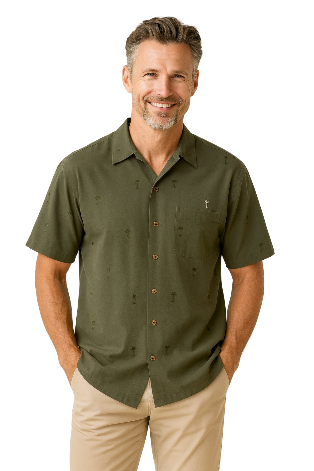 All Over Palms Embroidered Polynosic Camp Shirt by Bamboo Cay