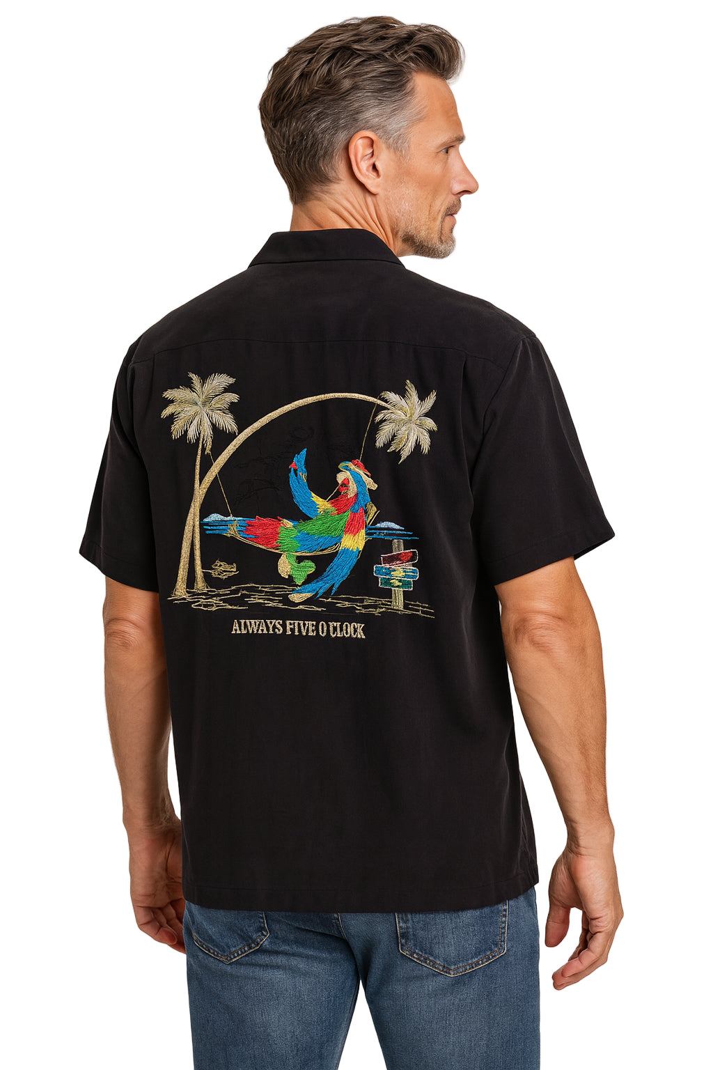 Always Five O'Clock Embroidered Camp Shirt by Bamboo Cay