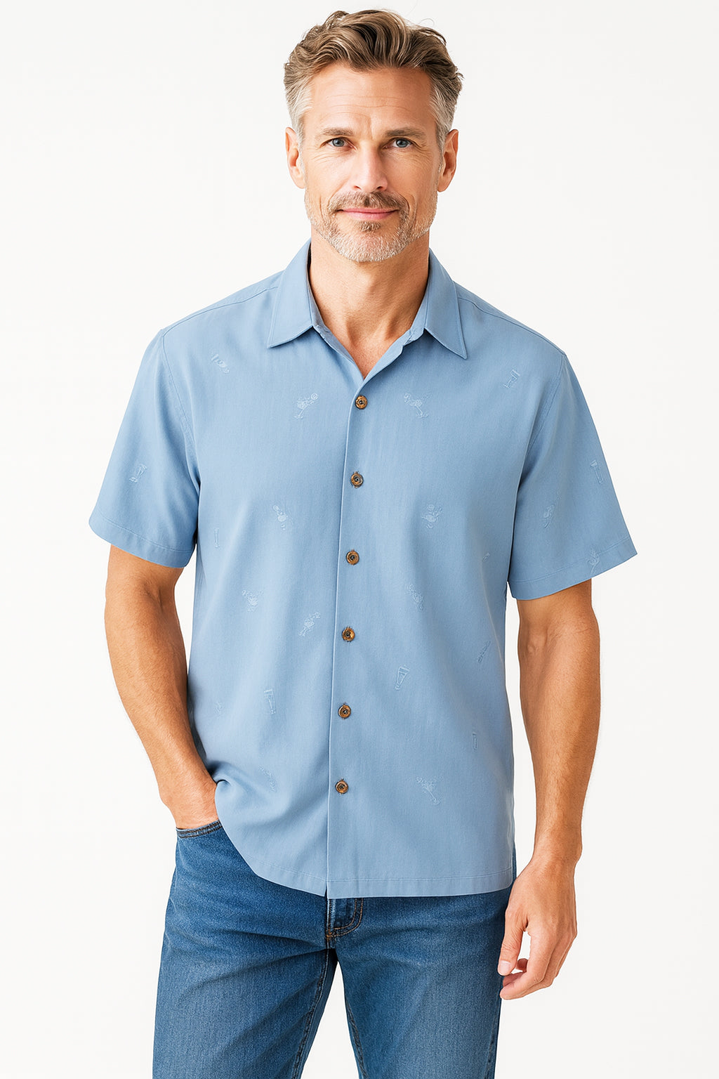 All Over Cocktail Embroidered Polynosic Camp Shirt by Bamboo Cay