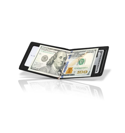 Premium Leather Money Clip Wallet by King's Loot - Midnight Black