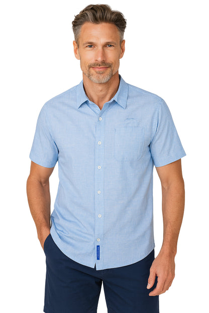 Linen Look Performance Zipper Shirt by Bluefin