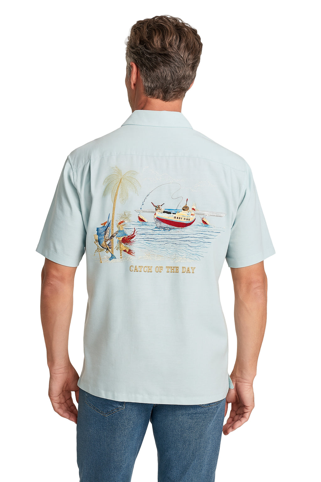 Catch of the Day Embroidered Camp Shirt by Bamboo Cay