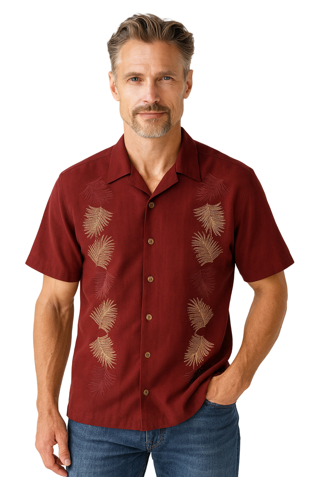 Vertical Salamanca Embroidered Polynosic Camp Shirt by Bamboo Cay