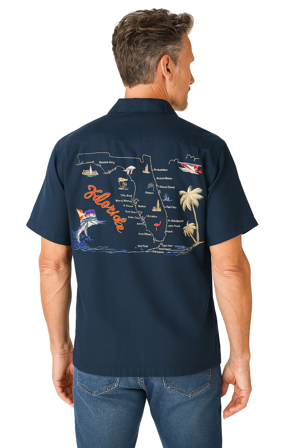 Florida Embroidered Polynosic Camp Shirt by Bamboo Cay
