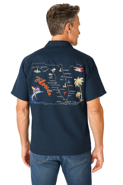 Florida Embroidered Polynosic Camp Shirt by Bamboo Cay