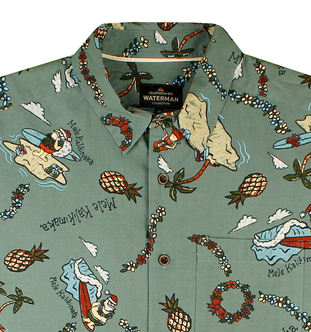 Jingle Barrels Hawaiian Christmas Shirt by Quiksilver - Evergreen