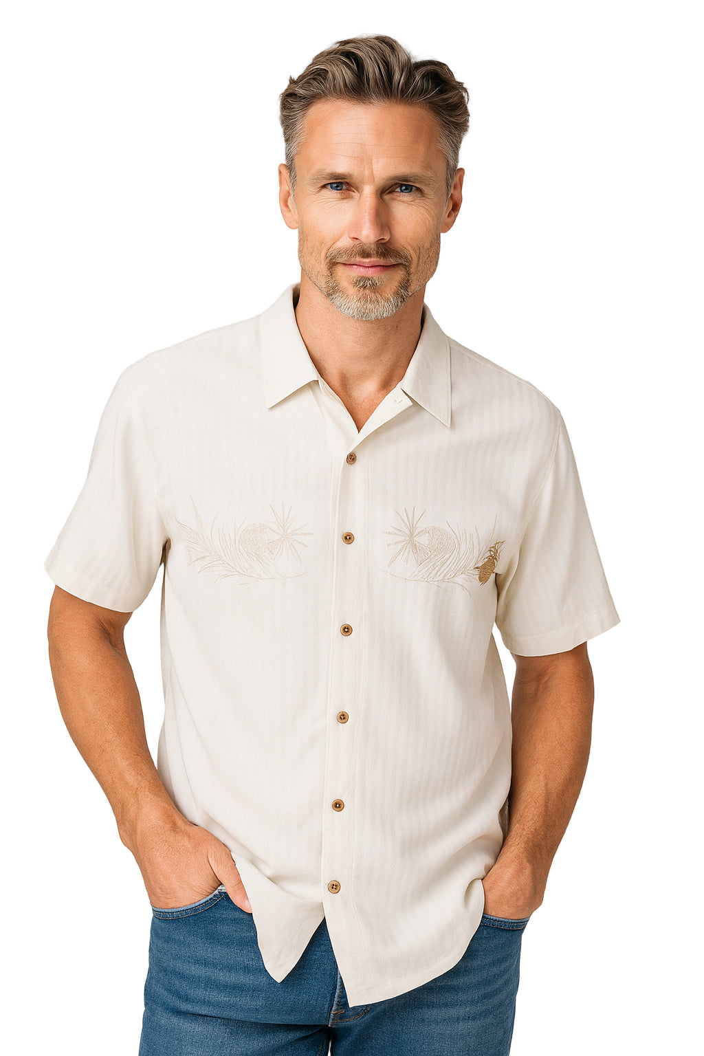 Lonely Pineapple Embroidered Polynosic Camp Shirt by Bamboo Cay