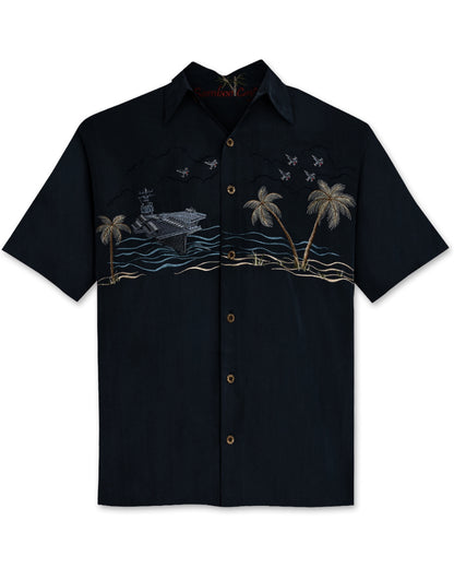 Mighty Navy Polynosic Camp Shirt by Bamboo Cay