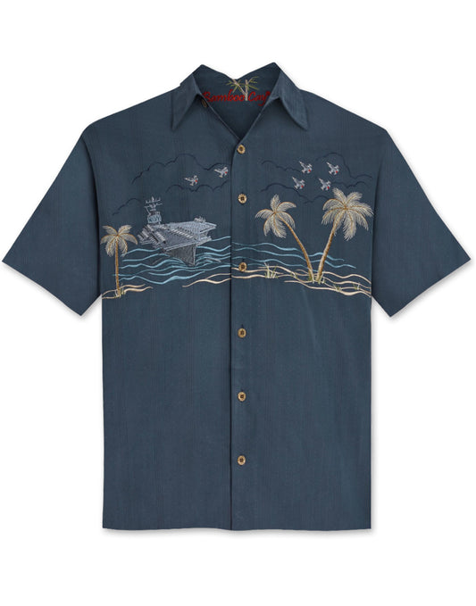 Mighty Navy Polynosic Camp Shirt by Bamboo Cay
