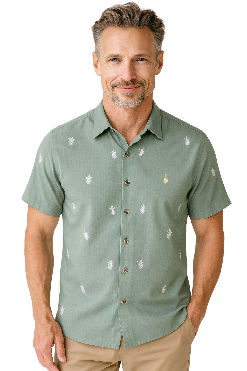 Pineapple Collection Embroidered Camp Shirt by Bamboo Cay