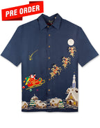 Sleigin' All Night Embroidered Christmas Aloha Shirt by Bamboo Cay - Navy