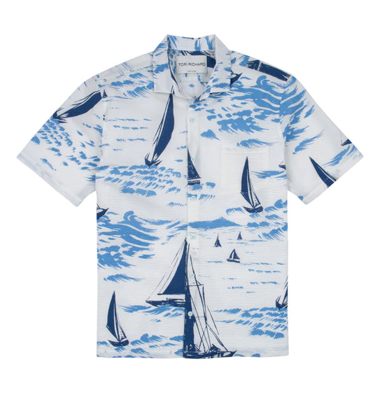 Sailing Cotton Lawn Puckered Shirt by Tori Richard