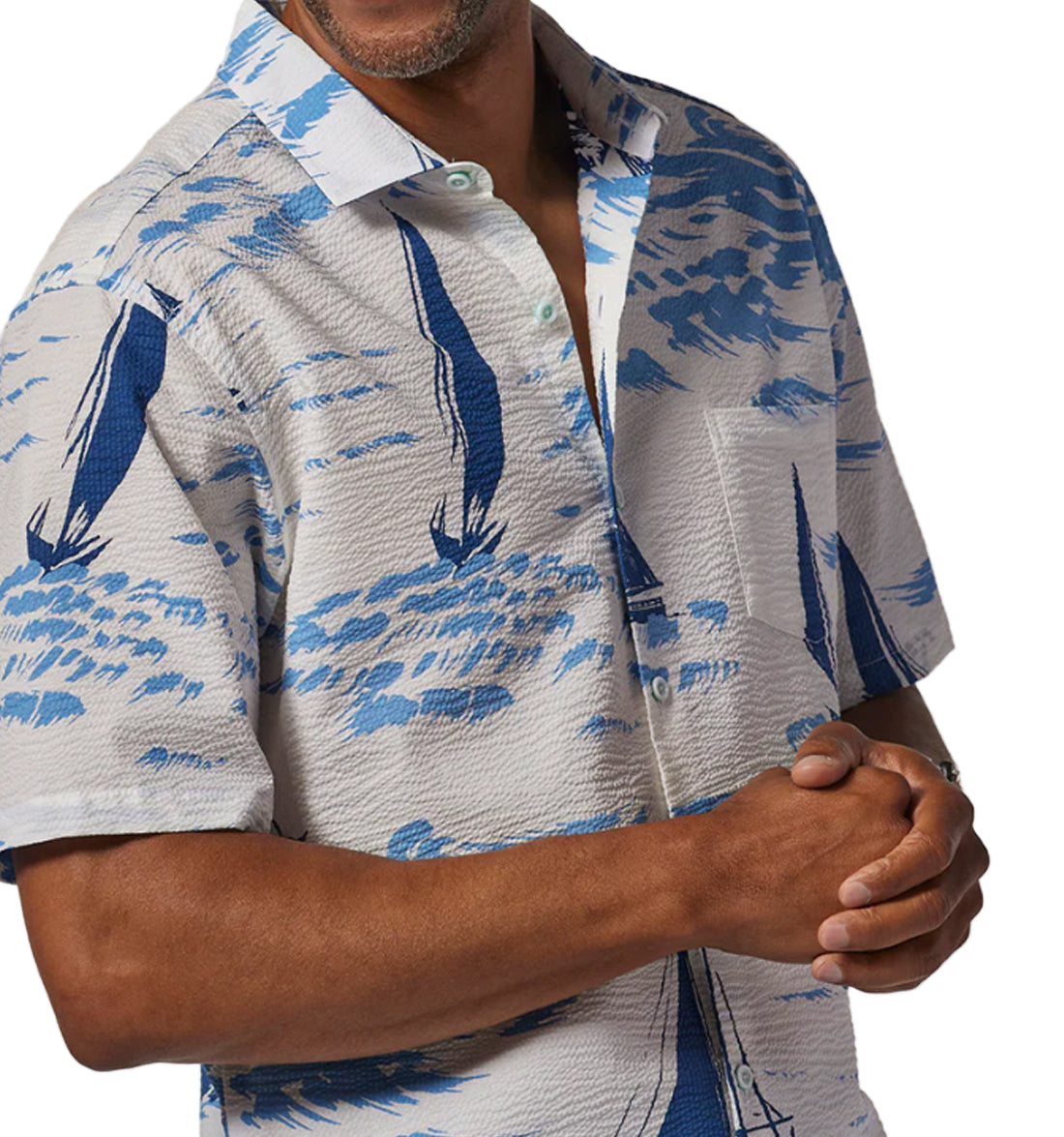 Sailing Cotton Lawn Puckered Shirt by Tori Richard