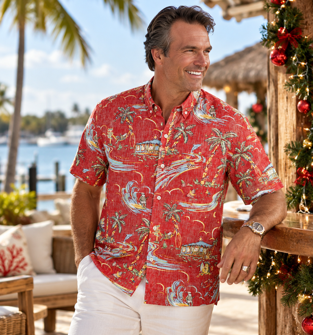 Santa's Island Christmas Aloha Shirt by Kahala