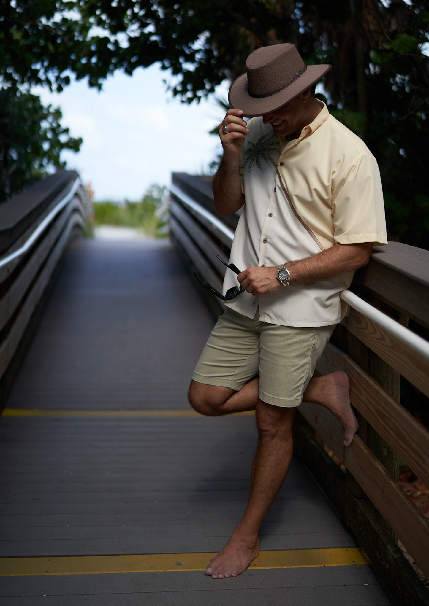 Hurricane Palm Embroidered Polynosic Camp Shirt by Bamboo Cay