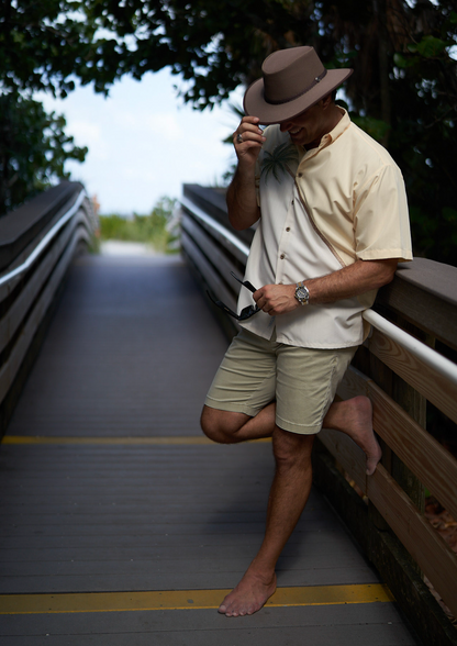 Hurricane Palm Embroidered Polynosic Camp Shirt by Bamboo Cay