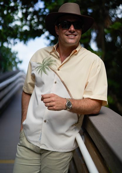Hurricane Palm Embroidered Polynosic Camp Shirt by Bamboo Cay