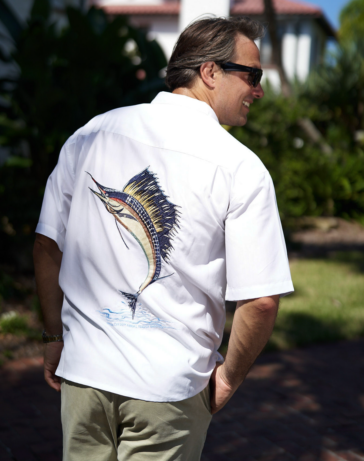 Sailfish Shootout Embroidered Polynosic Camp Shirt by Bamboo Cay
