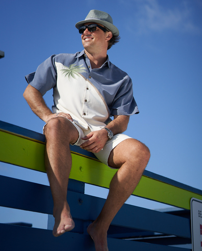 Hurricane Palm Embroidered Polynosic Camp Shirt by Bamboo Cay