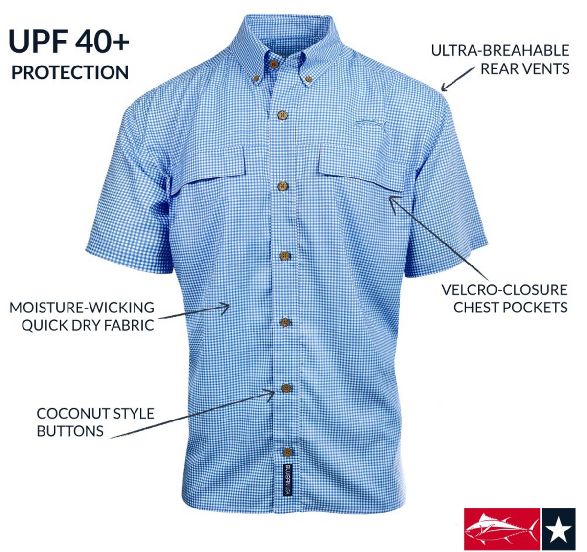 Gingham Plaid Performance Print Shirt by Bluefin